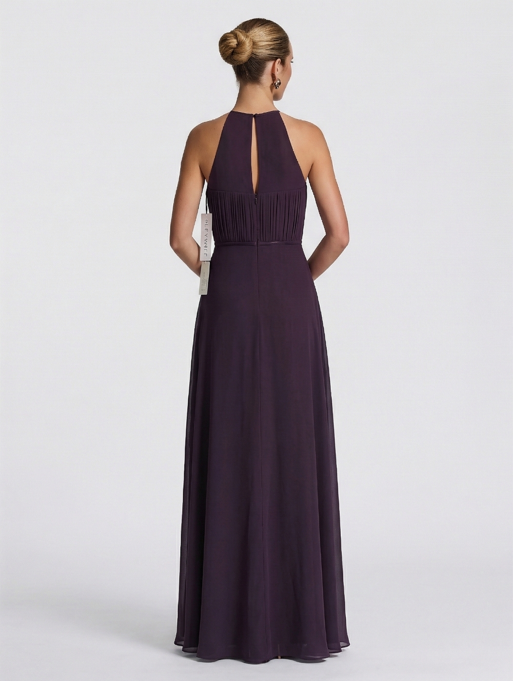 Bill Levkoff Formal Maxi Dress Women Sz 10 Purple Chiffon Halter Neck Bridesmaid - Picture 2 of 8
